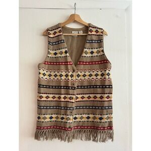 Innovation Sport Womens southwestern print knit vest fringe cotton blend M
